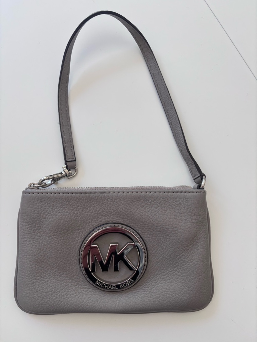 Michael Kors Genuine Learher Gray Wristlet Clutch
